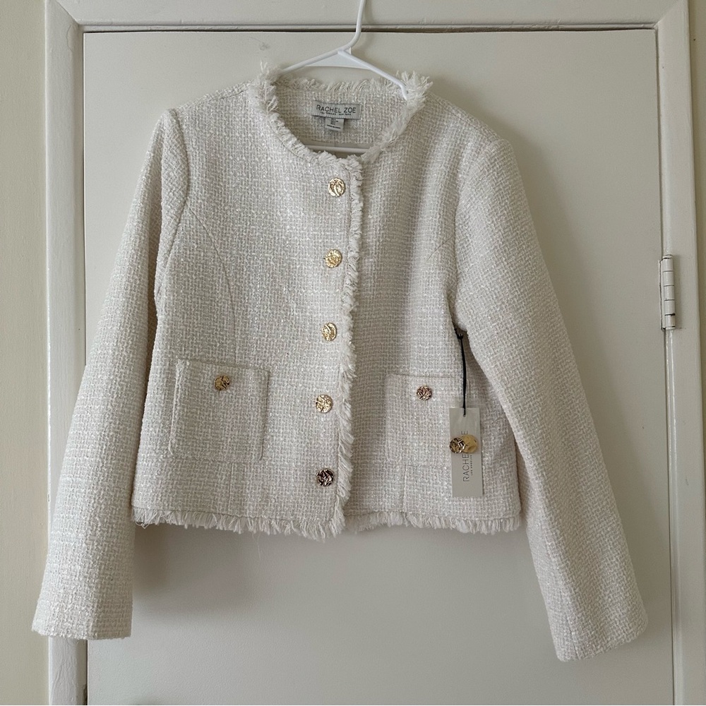 NWT Rachel Zoe Cream Tweed Textured Blazer